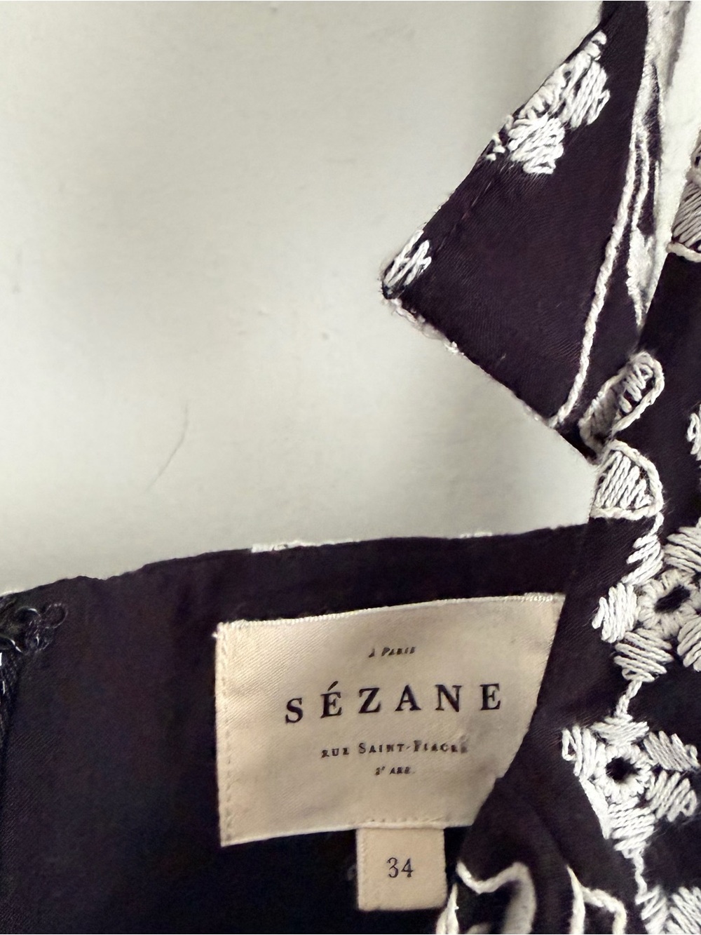 Sezane Black Mini Dress with White Floral Embroidery - Picture 5 of 9